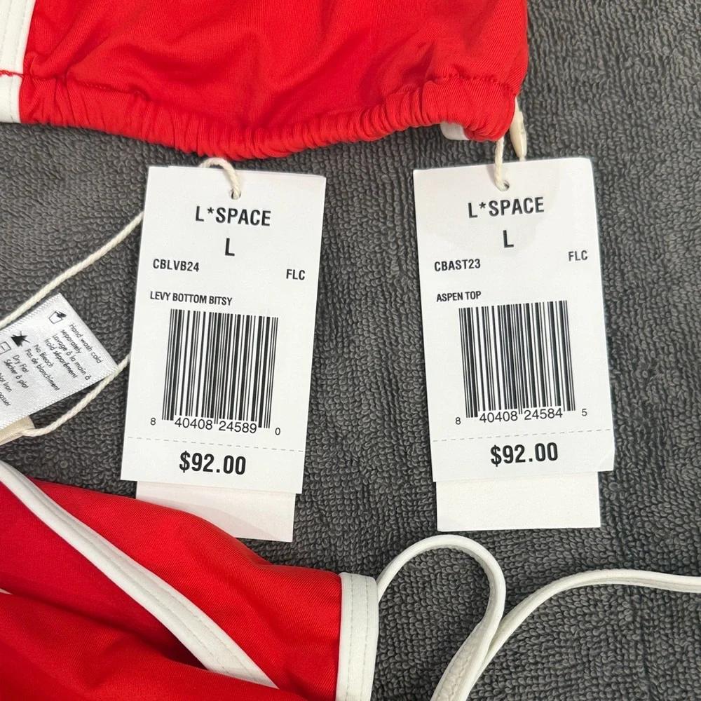 L*SPACE Red and White Bikini Set SIZE L NWT - Picture 2 of 6